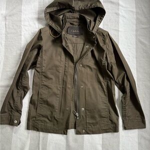 Aritzia t. babaton Olive Green Utility Jacket with Removable Hood and Zipper